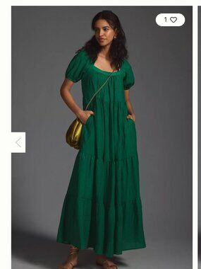 Anthropologie Tiered Puff-Sleeve Maxi Dress sz M